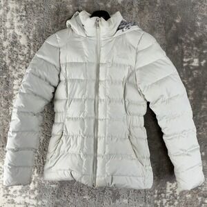 The North Face Sz XS Faux Fur Hood Puffer Winter Jacket White Long Sleeve Woman